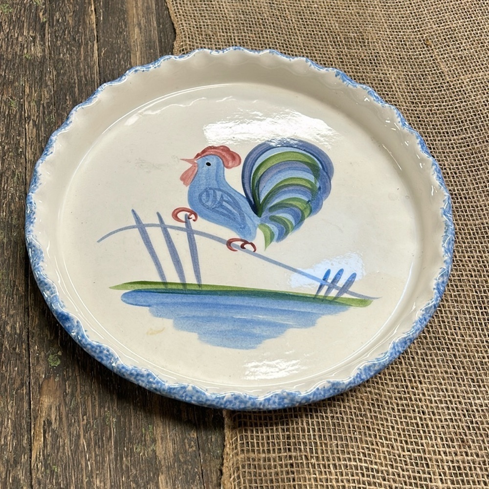 Vintage Los Angeles Pottery Ovenware Rooster Farmhouse Pie/Quiche/tart Plate